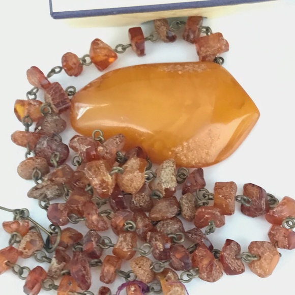 VINTAGE 37g BALTIC HONEY AMBER STONE PENDANT NECKLACE SOVIET USSR - Picture 11 of 11